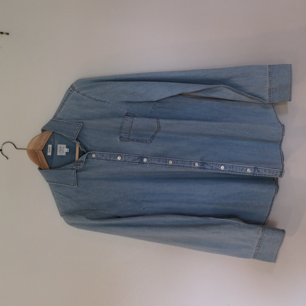 J. Crew Women's Perfect Fit Chambray Denim Button-Down Shirt Sz M
